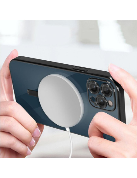 Carcasa TPU transparente iPhone 15 Pro magnética borde plata