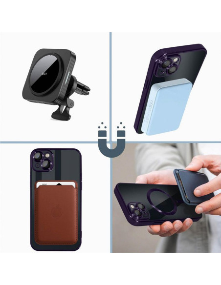 Carcasa TPU transparente iPhone 15 Pro magnética borde morada