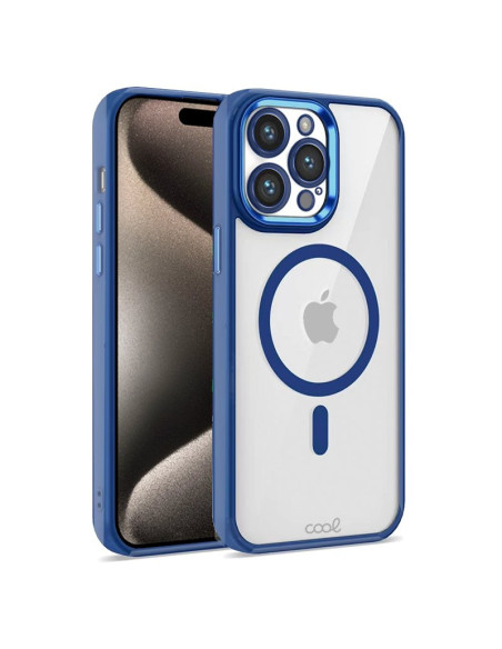 Carcasa TPU transparente iPhone 15 Pro Max magnética borde azul marino