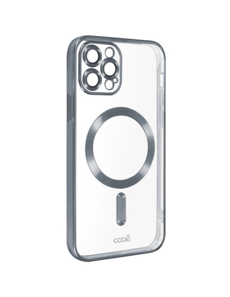 Carcasa TPU transparente iPhone 15 Pro Max magnética borde plata