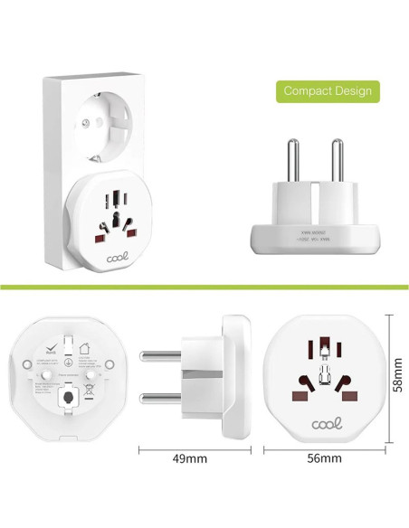 Cargador universal adaptador internacional Schuko del resto del mundo a Europa (World to Europe) COOL