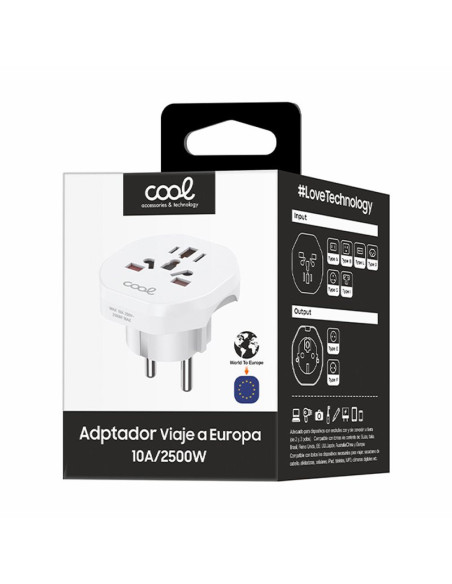 Cargador universal adaptador internacional Schuko del resto del mundo a Europa (World to Europe) COOL