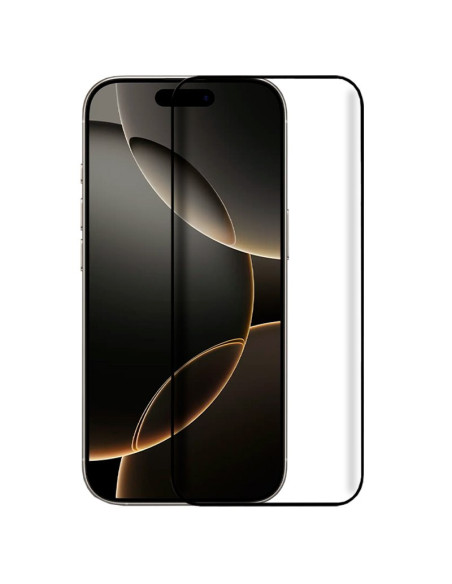 Protector pantalla vidrio templado iPhone 16 Pro / iPhone 17 negro (Pegado total 3D)