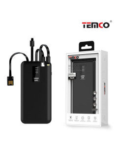 Batería externa universal Power Bank 10.000 mAh carga rápida (3 cables) negra