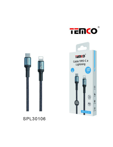 Cable compatible PD 3.0 tipo C a Lightning 3 A / 30 W negro 1 metro