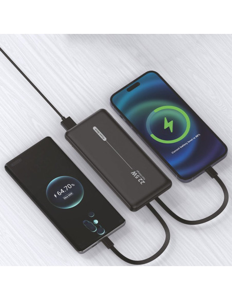 Batería externa universal Power Bank 10.000 mAh PD 22,5 W (2 cables) negra