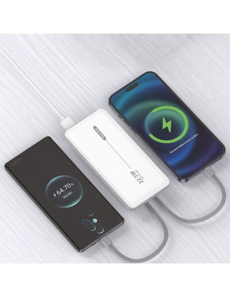 Batería externa universal Power Bank 10.000 mAh PD 22,5 W (2 cables) blanca