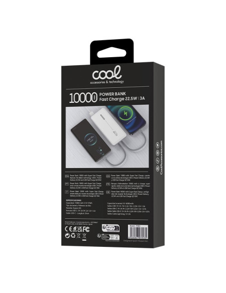 Batería externa universal Power Bank 10.000 mAh PD 22,5 W (2 cables) blanca
