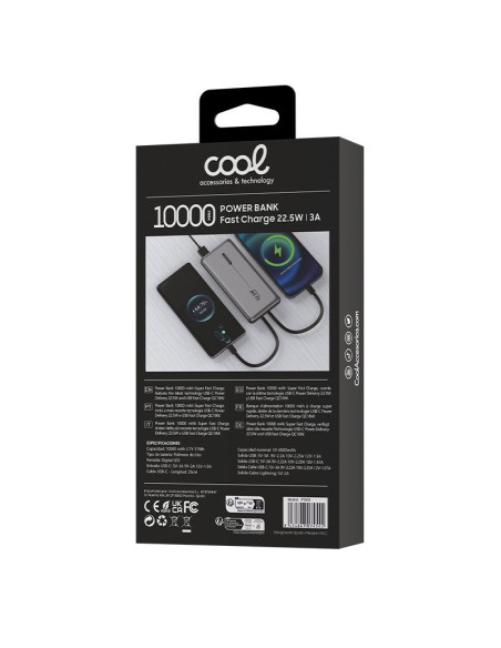 Batería externa universal Power Bank 10.000 mAh PD 22,5 W (2 cables) gris