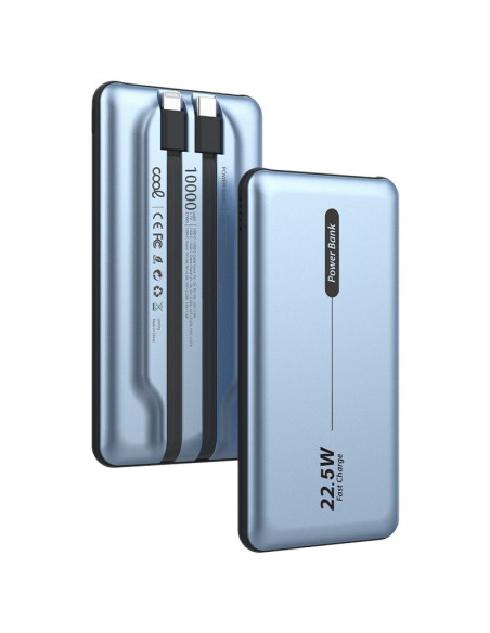 Batería externa universal Power Bank 10.000 mAh PD 22,5 W (2 cables) azul