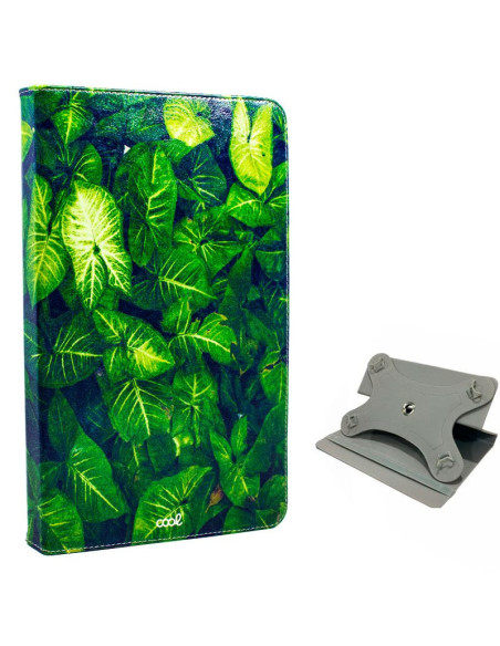 Funda polipiel soporte giratorio universal tabletas 9,7 - 11 pulgadas diseño Hojas (Panorámica)