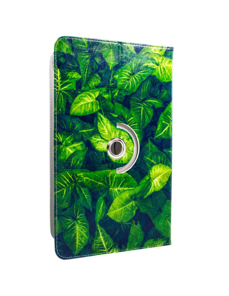 Funda polipiel soporte giratorio universal tabletas 9,7 - 11 pulgadas diseño Hojas (Panorámica)