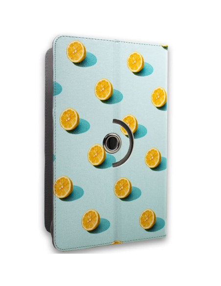 Funda polipiel soporte giratorio universal tabletas 9,7 - 11 pulgadas diseño Limones (Panorámica)