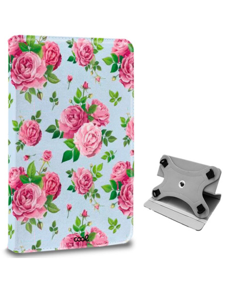 Funda polipiel soporte giratorio universal tabletas 9,7 - 11 pulgadas diseño Rosas (Panorámica)