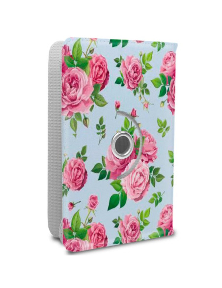 Funda polipiel soporte giratorio universal tabletas 9,7 - 11 pulgadas diseño Rosas (Panorámica)