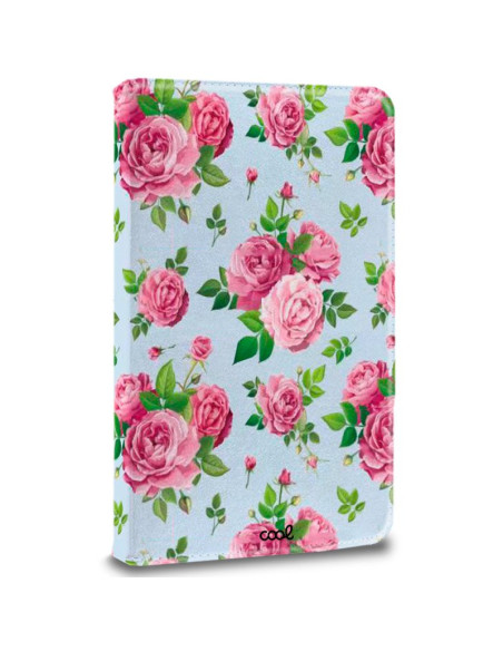 Funda polipiel soporte giratorio universal tabletas 9,7 - 11 pulgadas diseño Rosas (Panorámica)