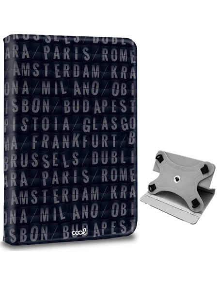 Funda polipiel soporte giratorio universal tabletas 9,7 - 11 pulgadas diseño Cities (Cuadrada)