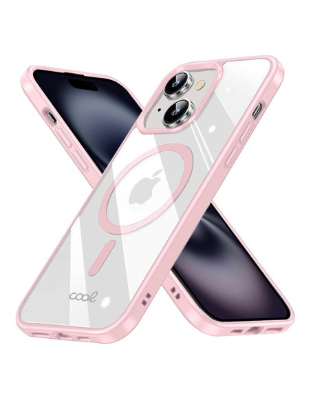 Carcasa TPU transparente iPhone 16 magnética borde rosa