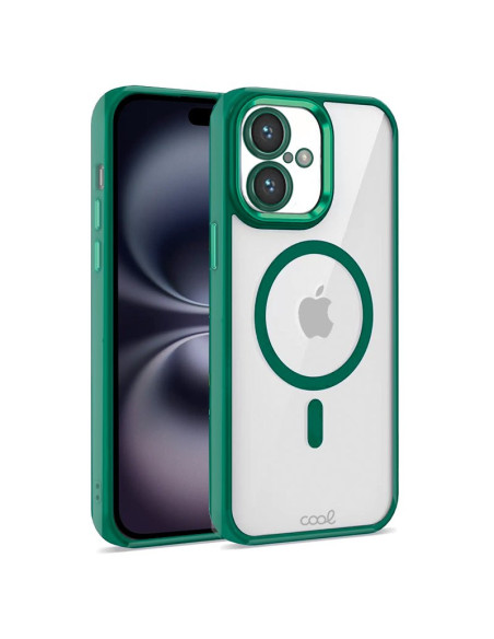 Carcasa TPU transparente iPhone 16 magnética borde verde