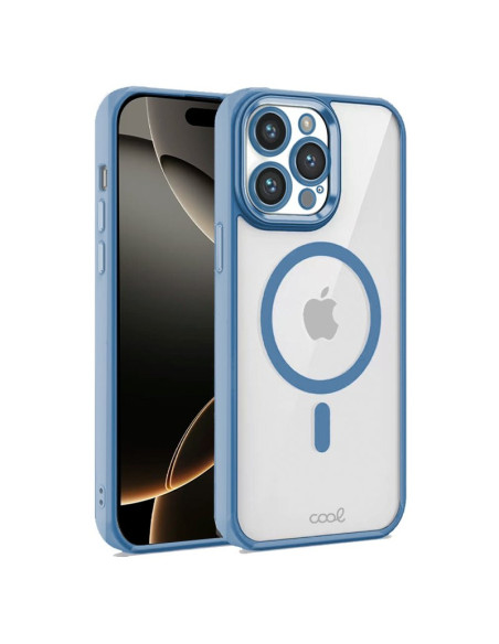 Carcasa TPU transparente iPhone 16 Pro magnética borde azul celeste