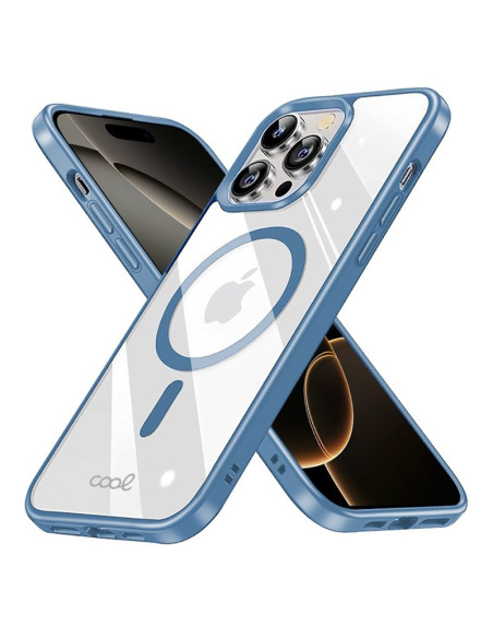 Carcasa TPU transparente iPhone 16 Pro magnética borde azul celeste