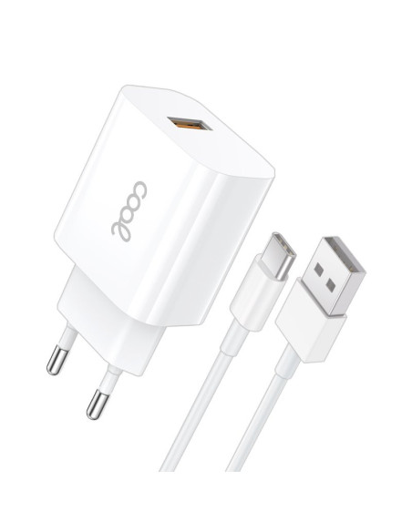 Cargador red conector tipo C (2,4 Amp) universal COOL lote 2 en 1 blanco