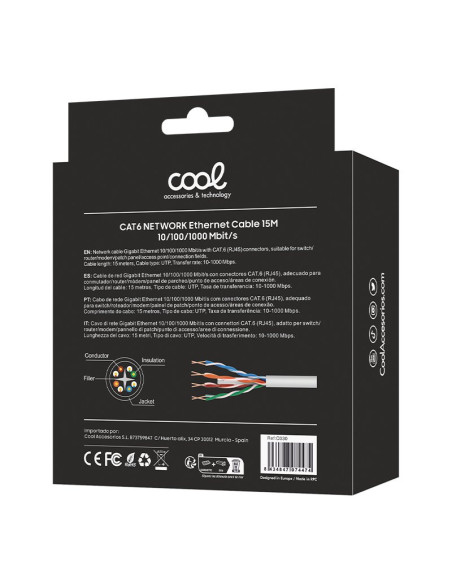 Cable red internet universal cat. 6 RJ45 15 metros COOL