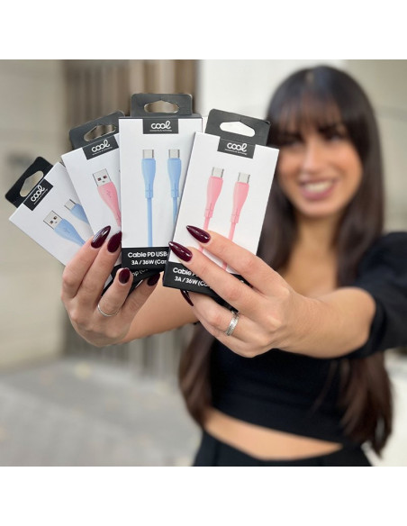 Cable USB COOL universal silicona tipo C a tipo C (1 metro) rosa