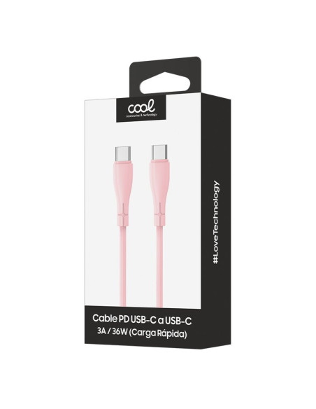 Cable USB COOL universal silicona tipo C a tipo C (1 metro) rosa