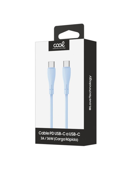 Cable USB COOL universal silicona tipo C a tipo C (1 metro) azul celeste