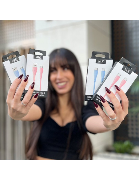 Cable USB COOL universal silicona tipo C a tipo C (1 metro) azul celeste