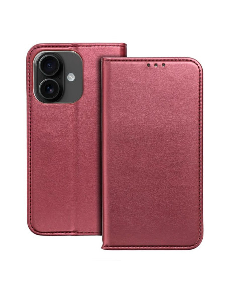 Funda libro soporte TPU iPhone 16 roja burdeos