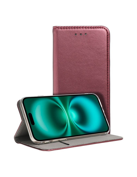 Funda libro soporte TPU iPhone 16 Plus roja burdeos