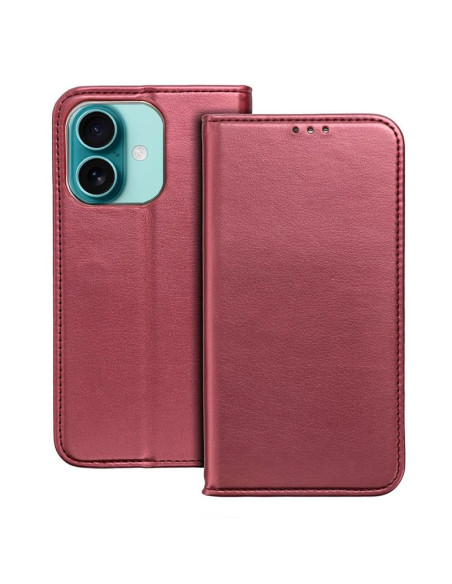 Funda libro soporte TPU iPhone 16 Plus roja burdeos