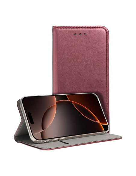 Funda libro soporte TPU iPhone 16 Pro Max roja burdeos