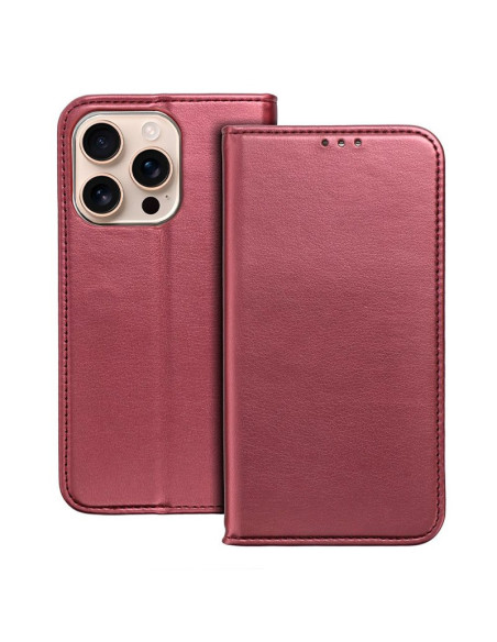 Funda libro soporte TPU iPhone 16 Pro Max roja burdeos