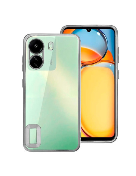 Carcasa TPU transparente Xiaomi Redmi 13C / 13C 5G / Poco C65 borde metalizado plata