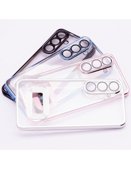 Carcasa TPU transparente Samsung A165 Galaxy A16 / A16 5G borde metalizado azul