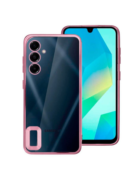 Carcasa TPU transparente Samsung A165 Galaxy A16 / A16 5G borde metalizado rosa