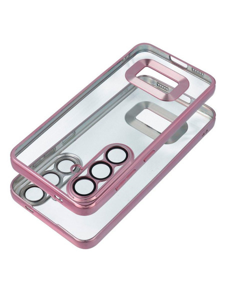 Carcasa TPU transparente Samsung A165 Galaxy A16 / A16 5G borde metalizado rosa