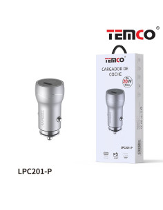 Cargador mechero coche universal toma USB tipo C 20 W plateado